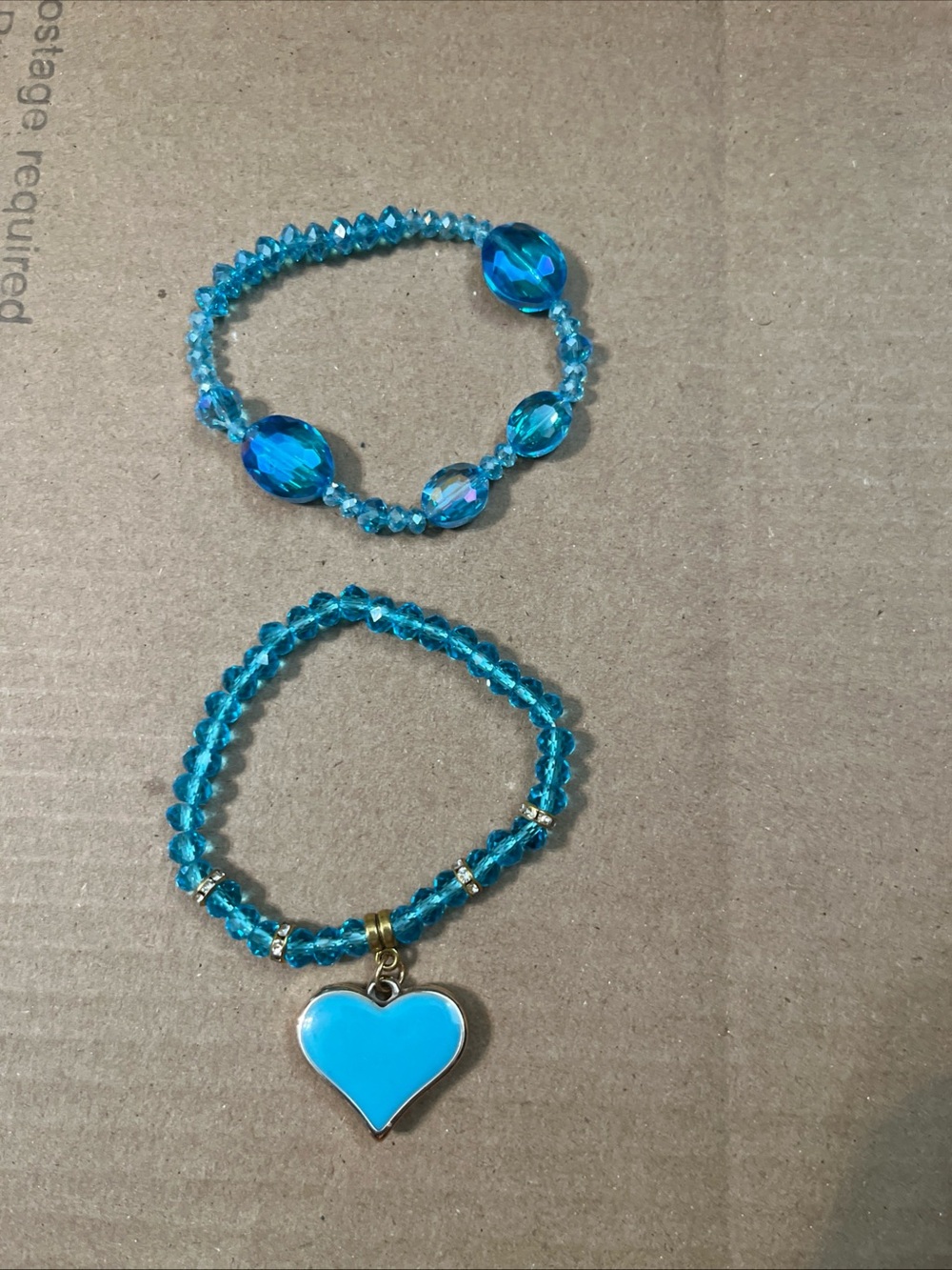 Blue Crystal Beaded Bracelet Set with Heart Charm